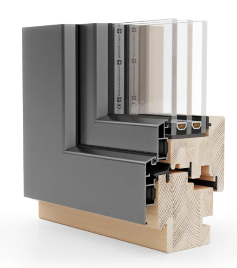 Infisso in legno-alluminio con triplo vetro
